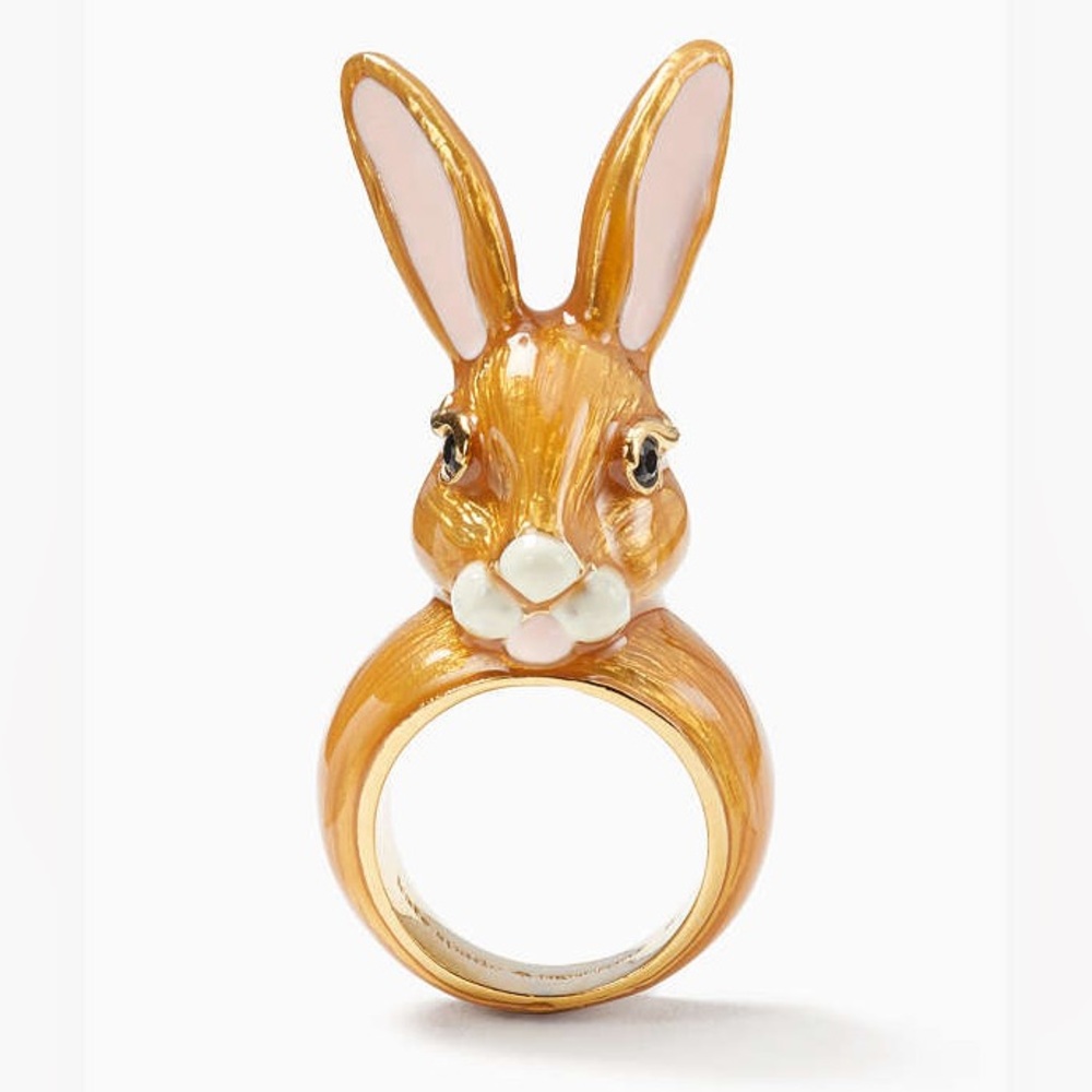KATE SPADE Desert Muse Bunny Rabbit 🐰 RING 12k gold plated & enamel bunny NWT